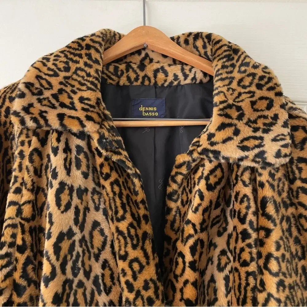 Dennis Basso Leopard Print Faux Fur Coat 1X Vintage Animal Print Mob Wife Style